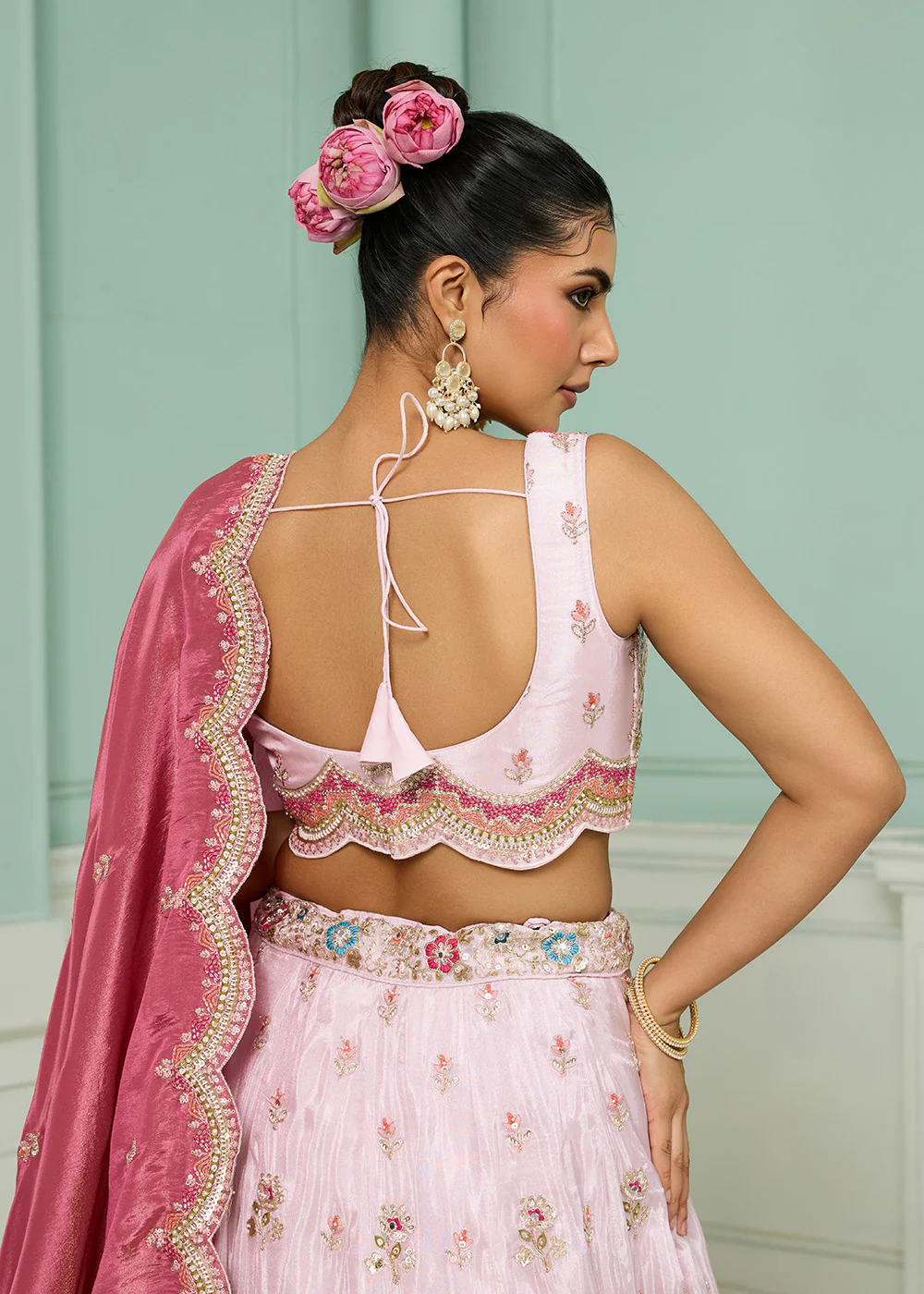 Breathtaking Pink Wedding Designer Lehenga Choli - Image 9