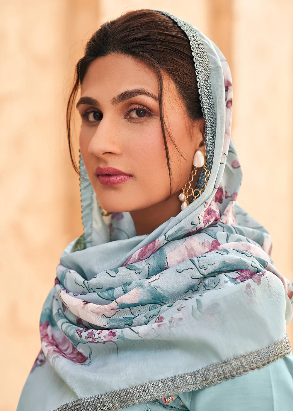 Breeze Blue Cotton Embroidered Festive Salwar Suit - Image 3