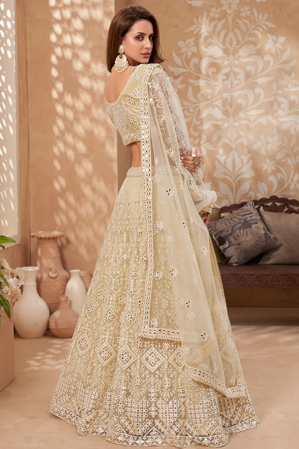 Bridal Classy Cream A Line All Embroidered Lehenga Choli - Image 3