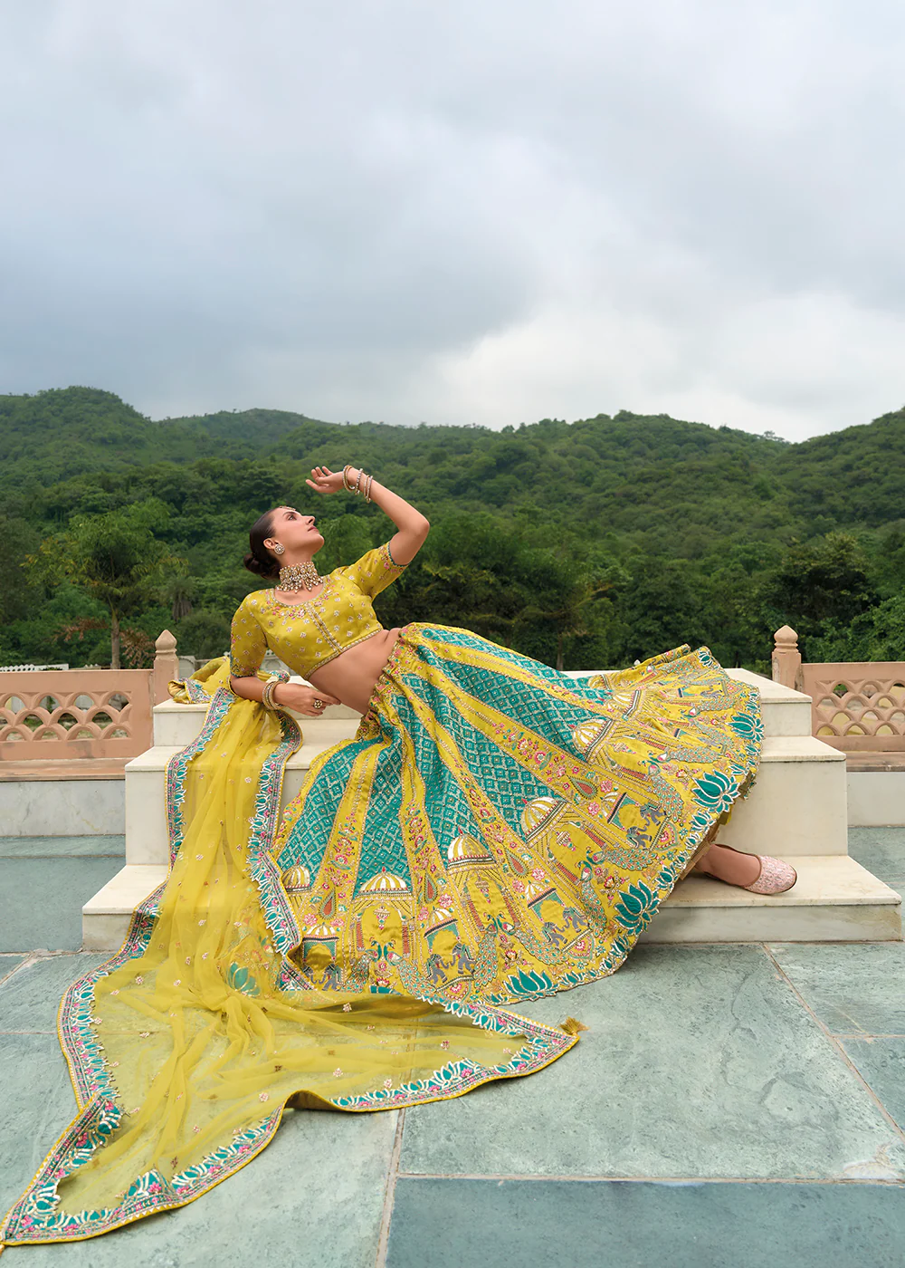 Bridal Green & Rama Heavy Embroidered Designer Lehenga Choli - Image 4
