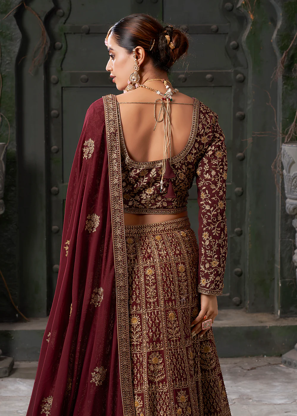 Bridal Maroon Cording Embroidered Georgette Lehenga Choli - Image 5