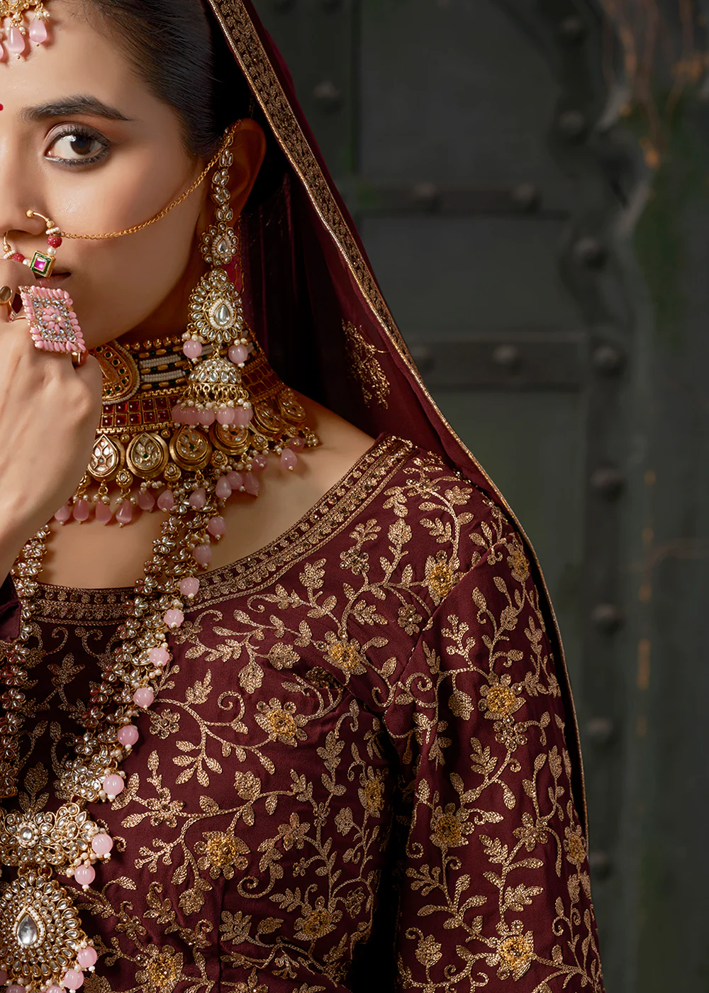 Bridal Maroon Cording Embroidered Georgette Lehenga Choli - Image 6