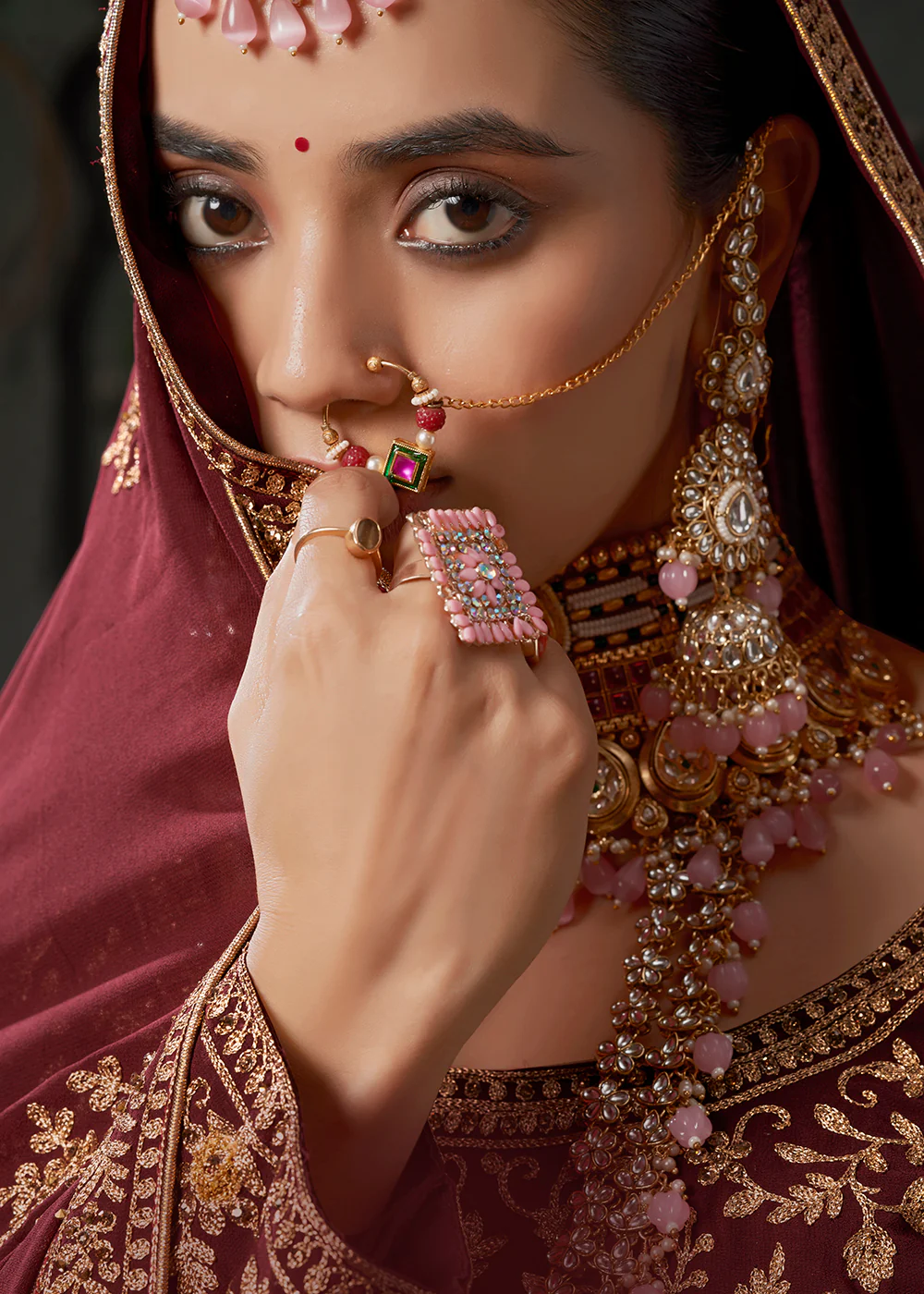 Bridal Maroon Cording Embroidered Georgette Lehenga Choli - Image 8