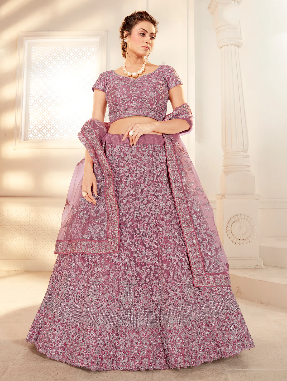 Bridal Mauve Pink Stunning Embroidered Lehenga Choli