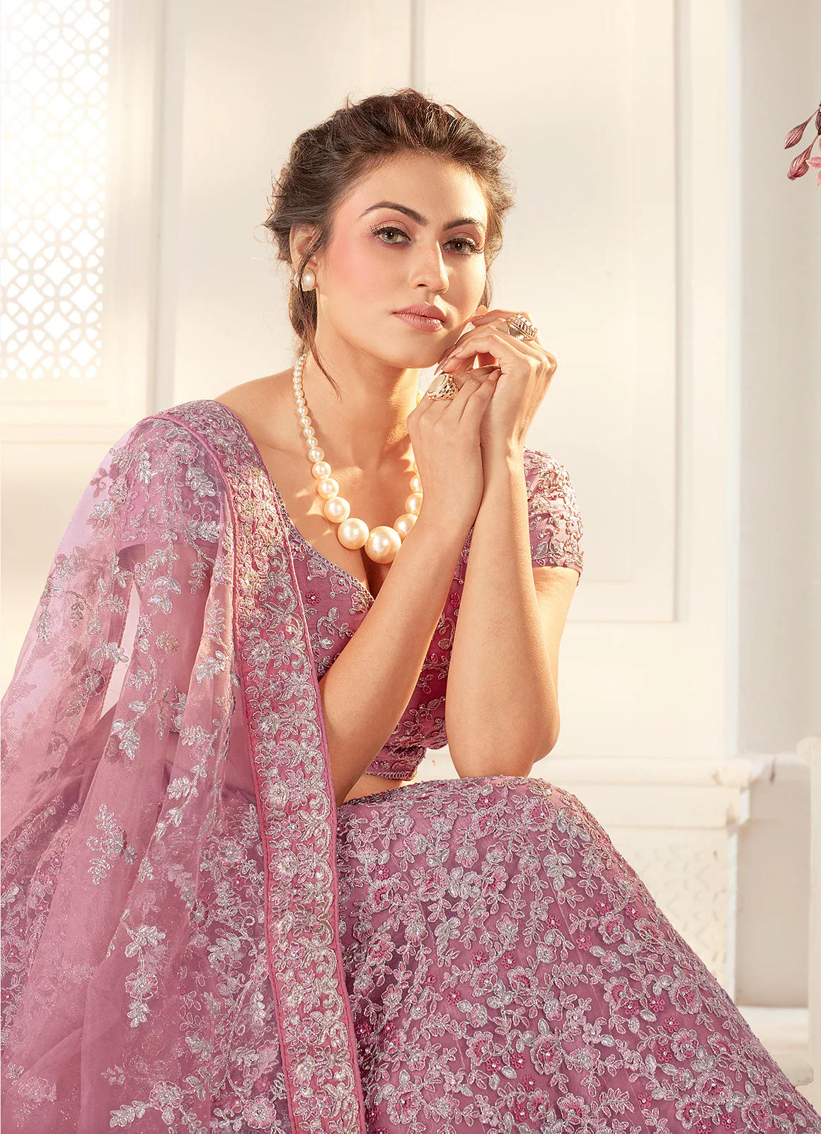 Bridal Mauve Pink Stunning Embroidered Lehenga Choli - Image 2
