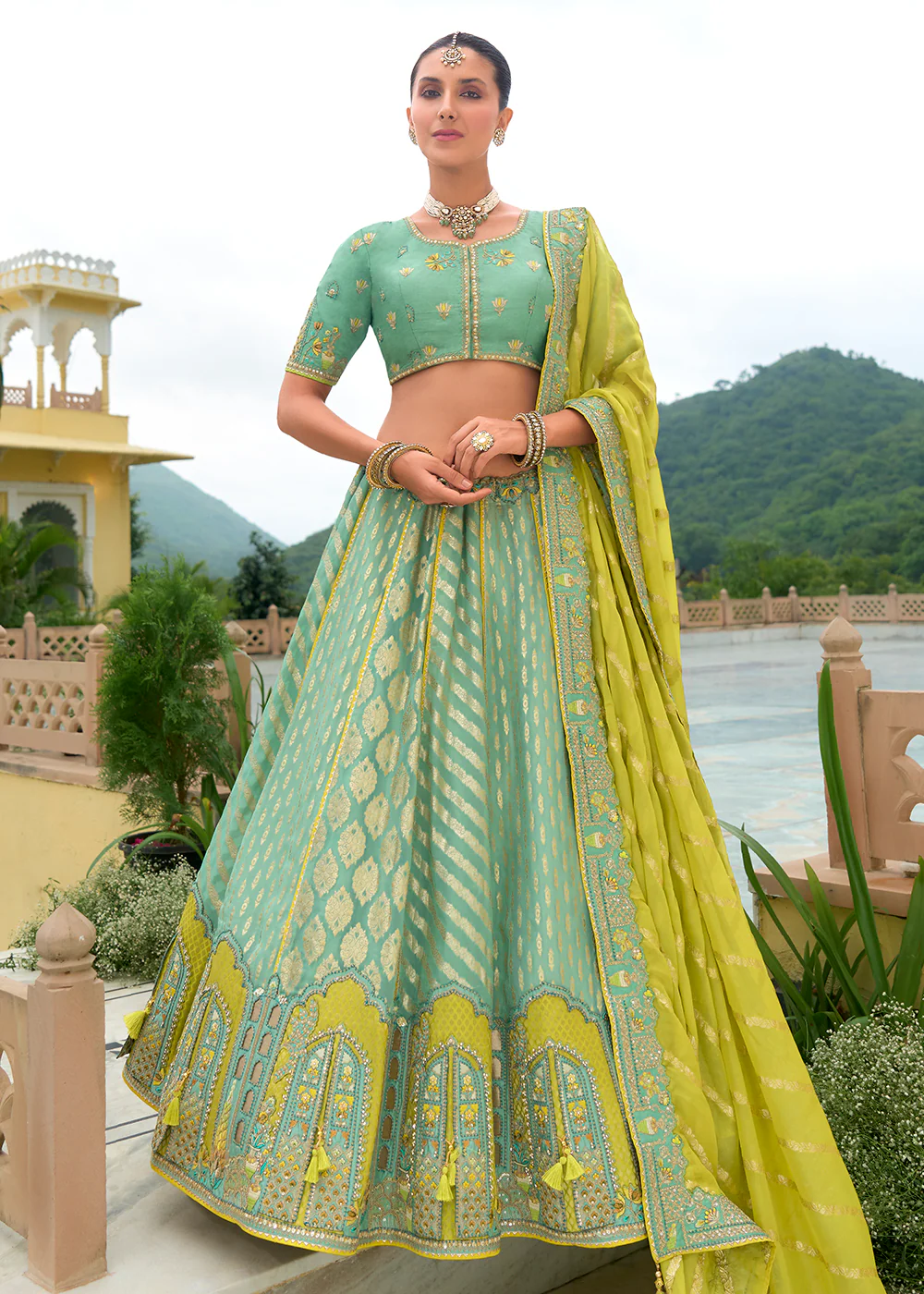 Bridal Multi Green Heavy Embroidered Designer Lehenga Choli