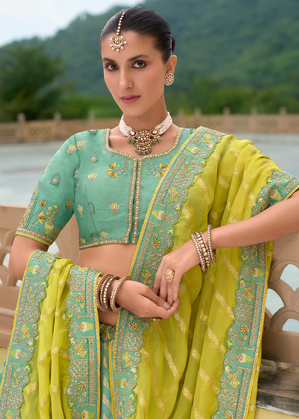 Bridal Multi Green Heavy Embroidered Designer Lehenga Choli - Image 2