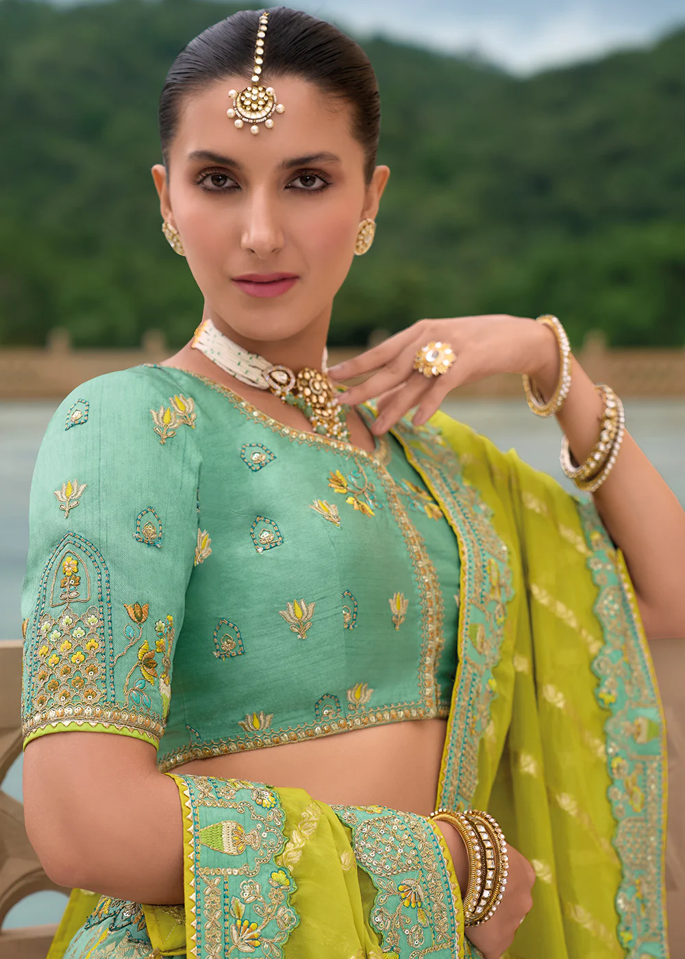 Bridal Multi Green Heavy Embroidered Designer Lehenga Choli - Image 4