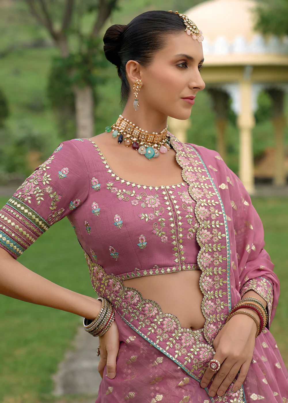 Bridal Multi Purple Heavy Embroidered Designer Lehenga Choli - Image 2