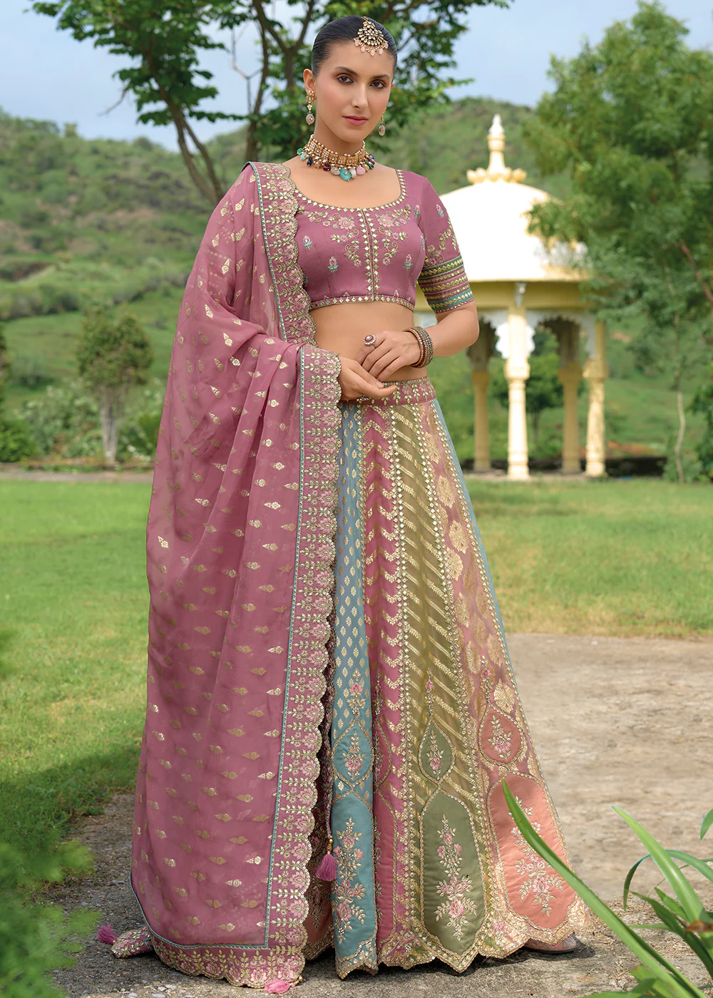 Bridal Multi Purple Heavy Embroidered Designer Lehenga Choli - Image 3