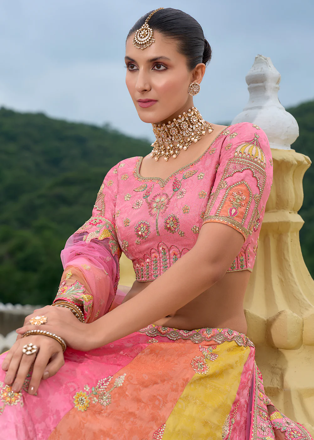 Bridal Multicolor Heavy Embroidered Designer Lehenga Choli - Image 2