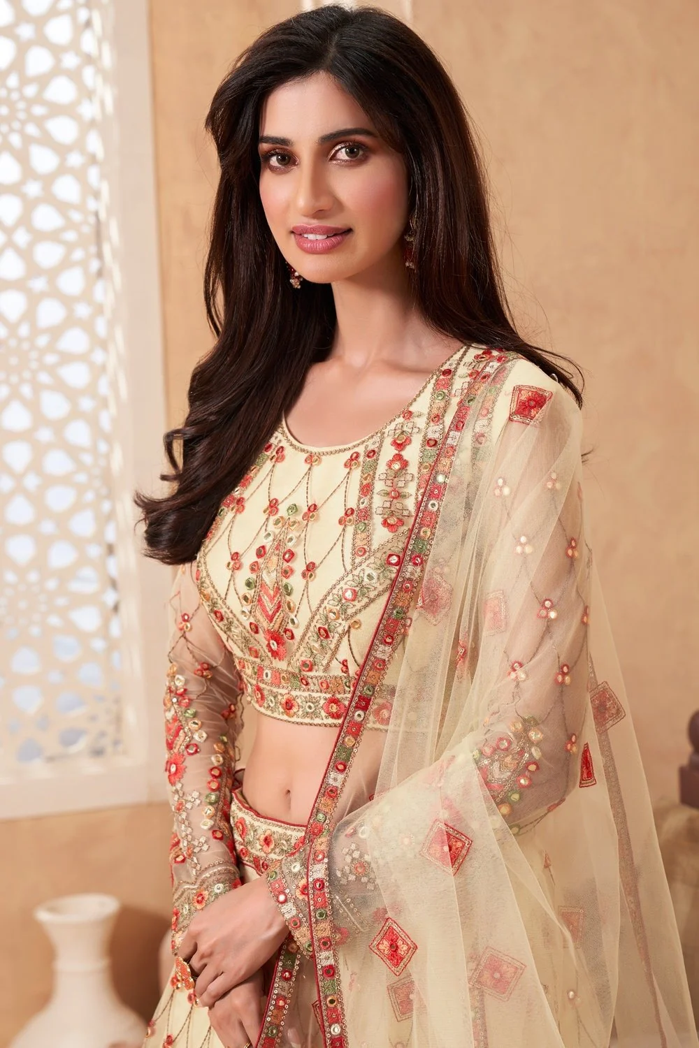 Bridal Pale Yellow A Line All Embroidered Lehenga Choli - Image 2