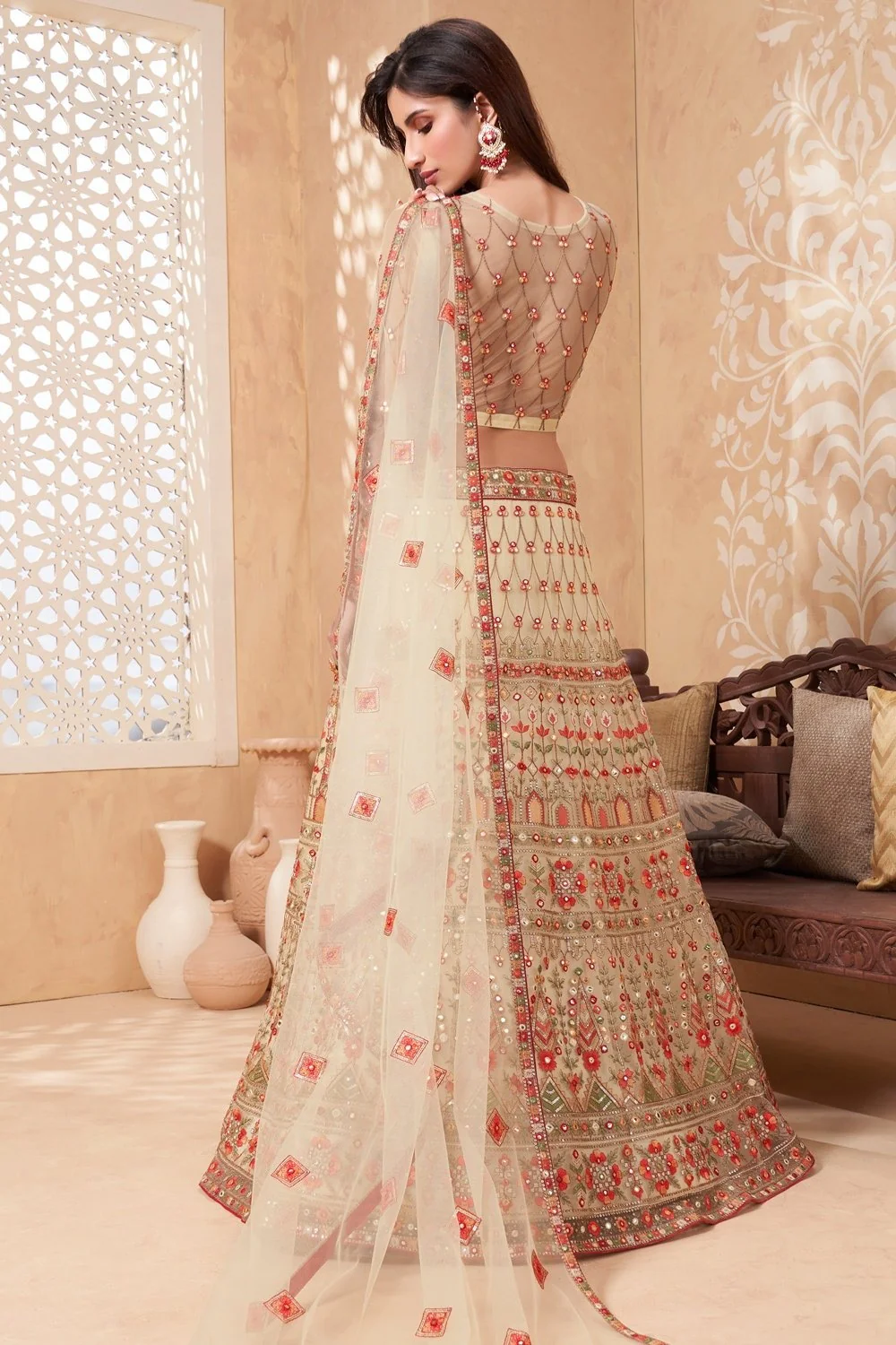Bridal Pale Yellow A Line All Embroidered Lehenga Choli - Image 3