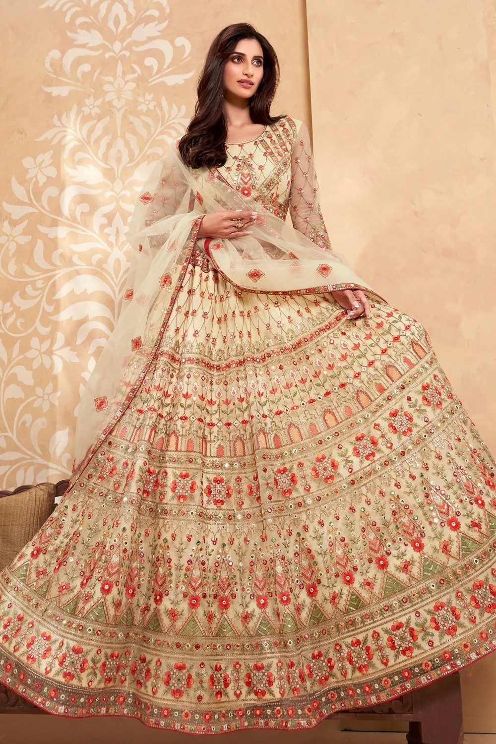 Bridal Pale Yellow A Line All Embroidered Lehenga Choli - Image 4