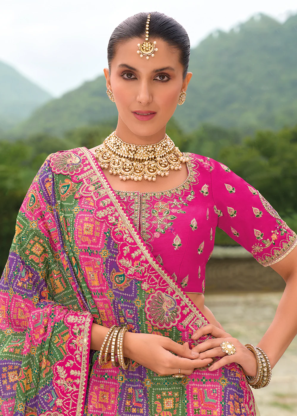 Bridal Pink Cream Heavy Embroidered Designer Lehenga Choli - Image 2