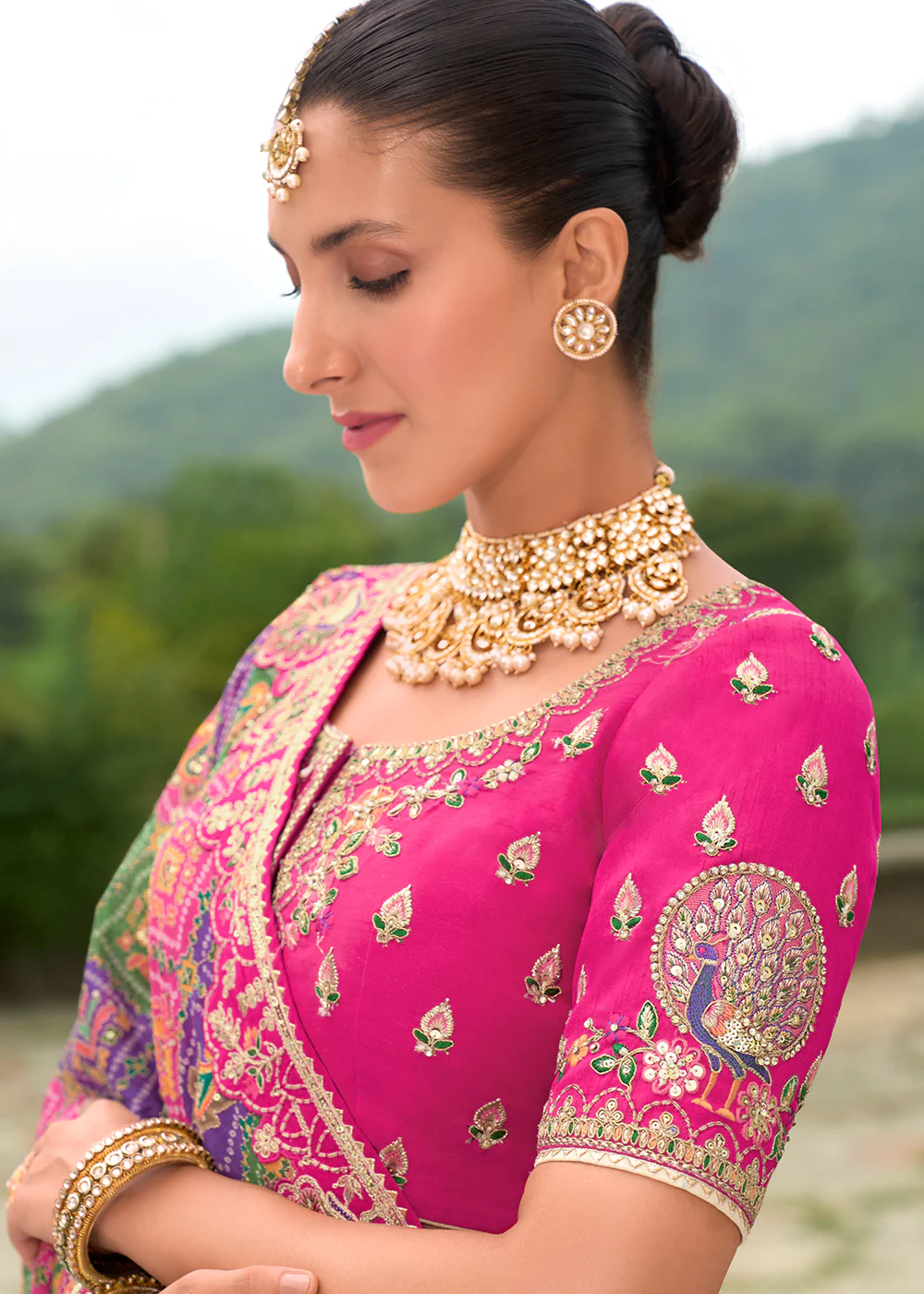 Bridal Pink Cream Heavy Embroidered Designer Lehenga Choli - Image 4
