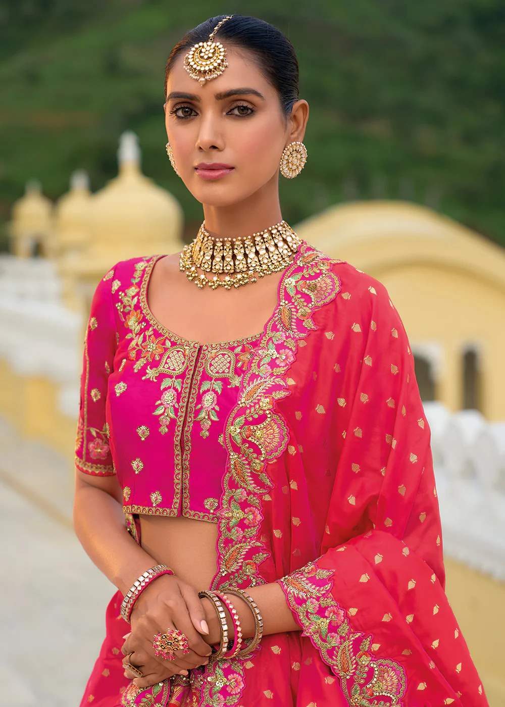 Bridal Rani Red Heavy Embroidered Designer Lehenga Choli - Image 2