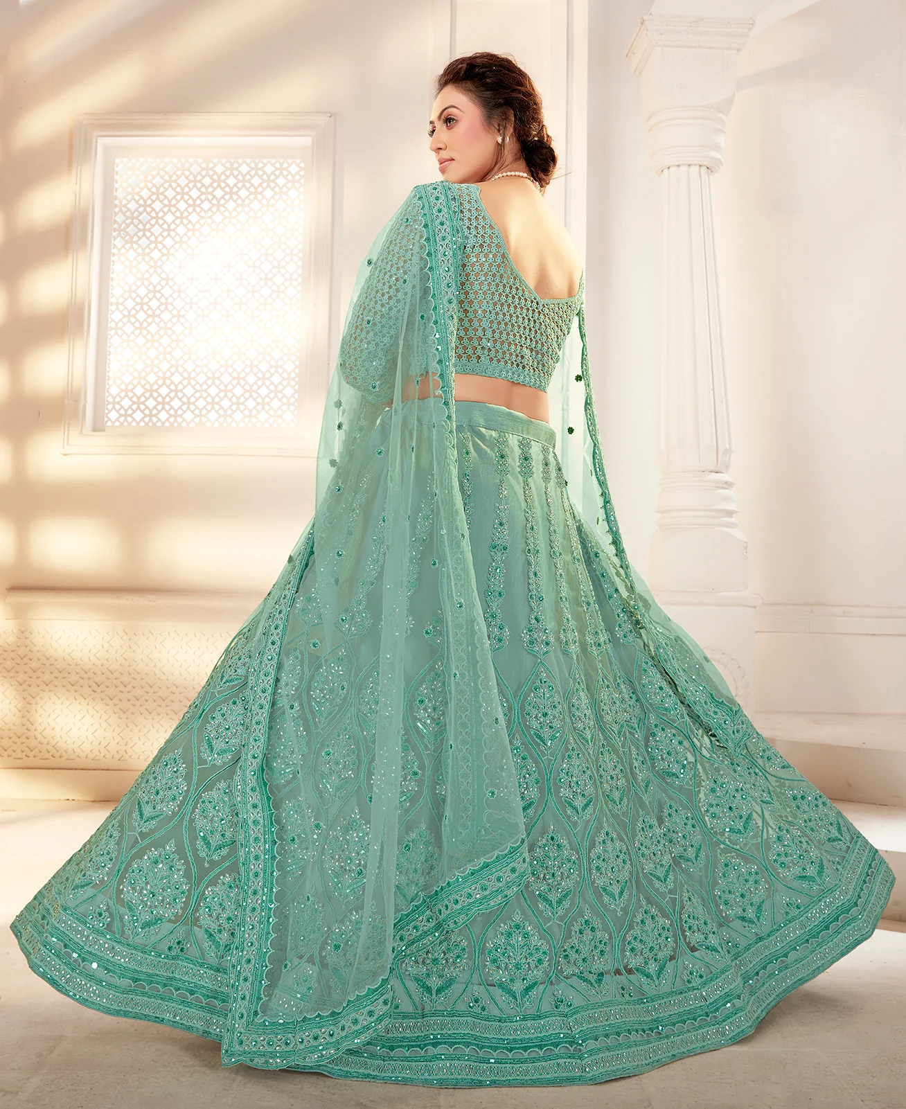 Bridal Sea Green Stunning Embroidered Lehenga Choli - Image 3