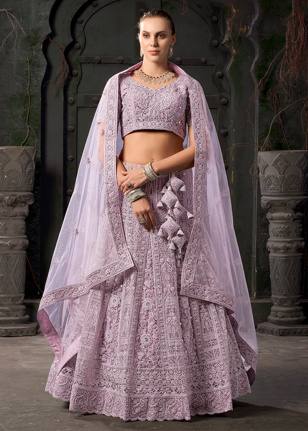 Bridal Style Lavender Embroidered Designer Lehenga Choli