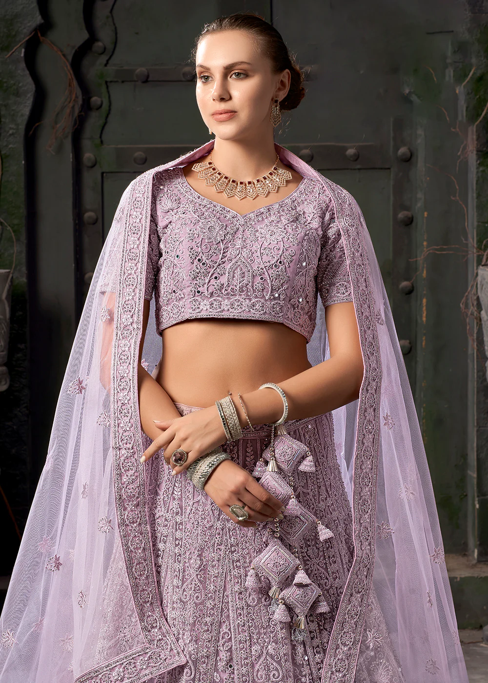 Bridal Style Lavender Embroidered Designer Lehenga Choli - Image 2