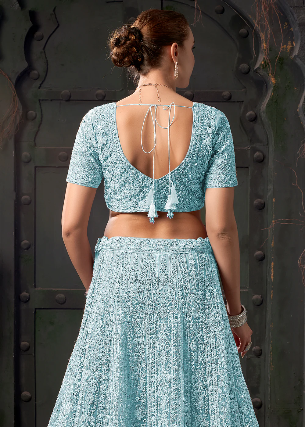 Bridal Style Sky Blue Embroidered Designer Lehenga Choli - Image 5