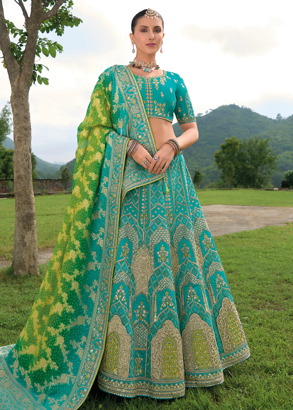 Bridal Teal Blue Heavy Embroidered Designer Lehenga Choli