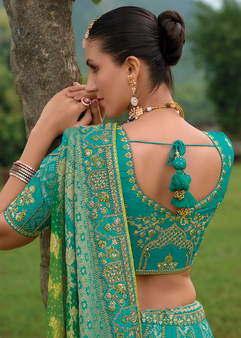 Bridal Teal Blue Heavy Embroidered Designer Lehenga Choli - Image 3