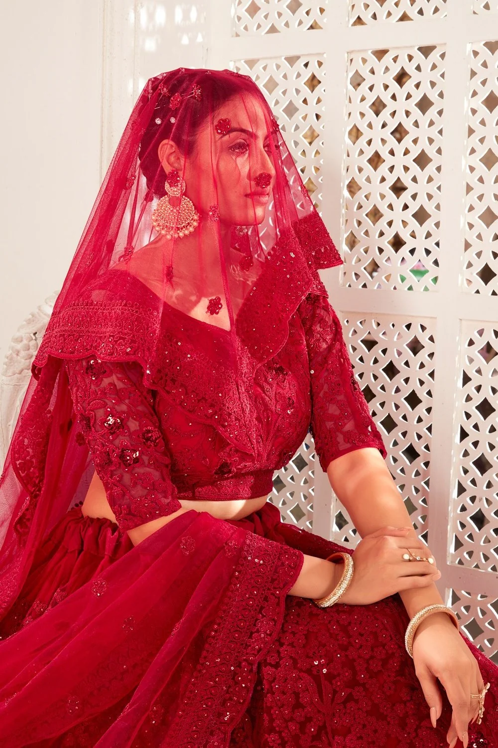 Bridesmaid Carnation Red Wedding Wear Lehenga Choli - Image 2
