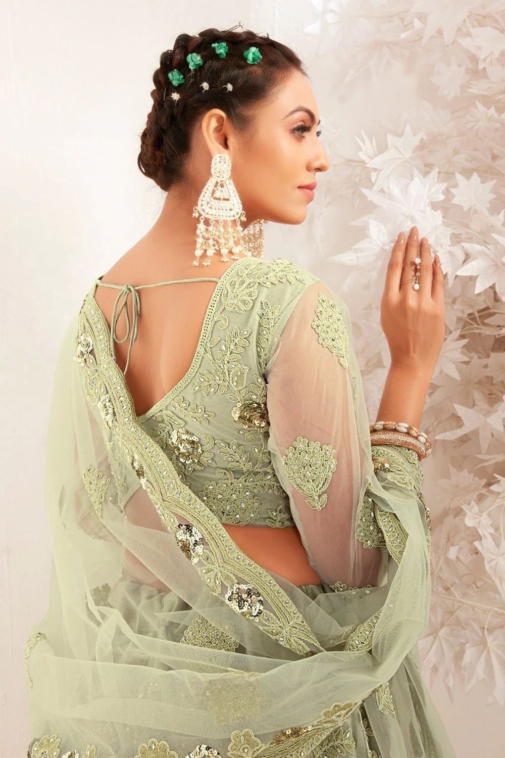 Bridesmaid Dusty Green Wedding Wear Lehenga Choli - Image 4