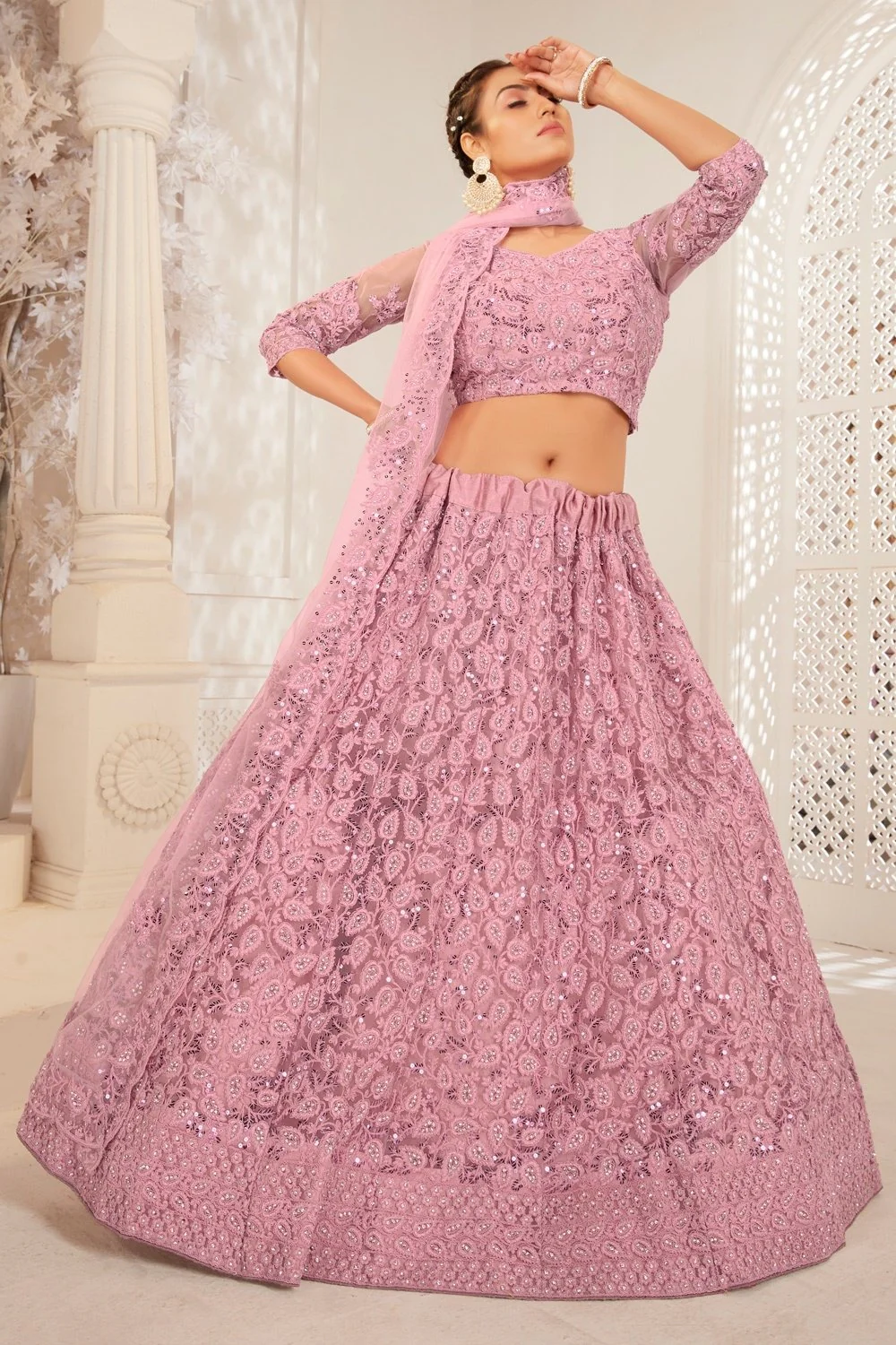 Bridesmaid Lavender Pink Wedding Wear Lehenga Choli