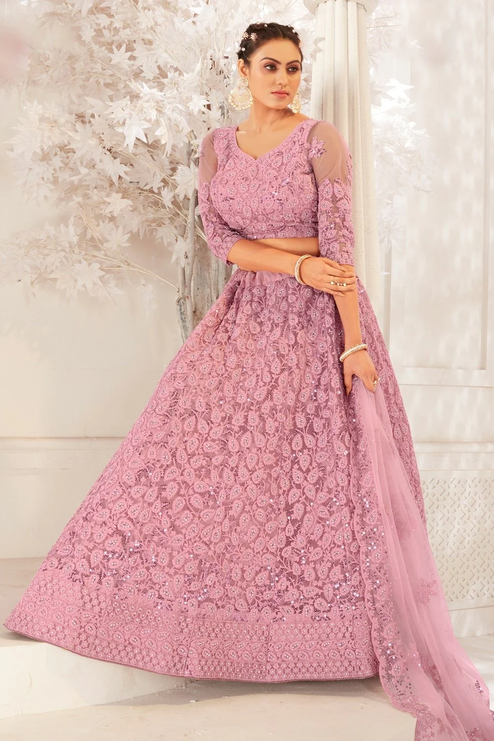 Bridesmaid Lavender Pink Wedding Wear Lehenga Choli - Image 3