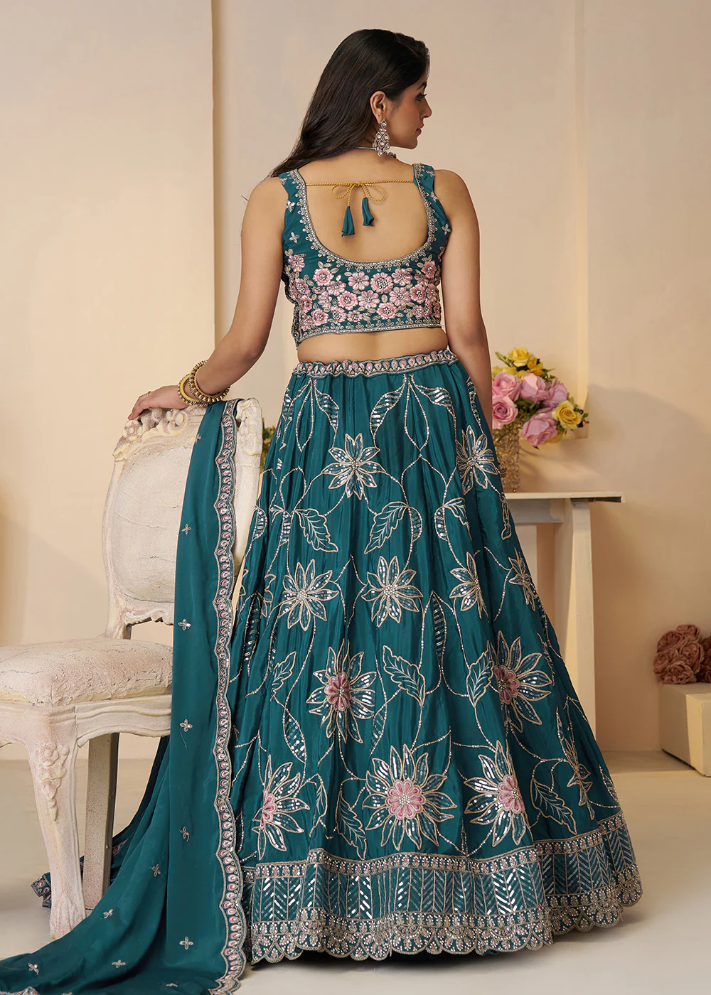 Bridesmaids Style Blue Sequins Embroidered Lehenga Choli - Image 3