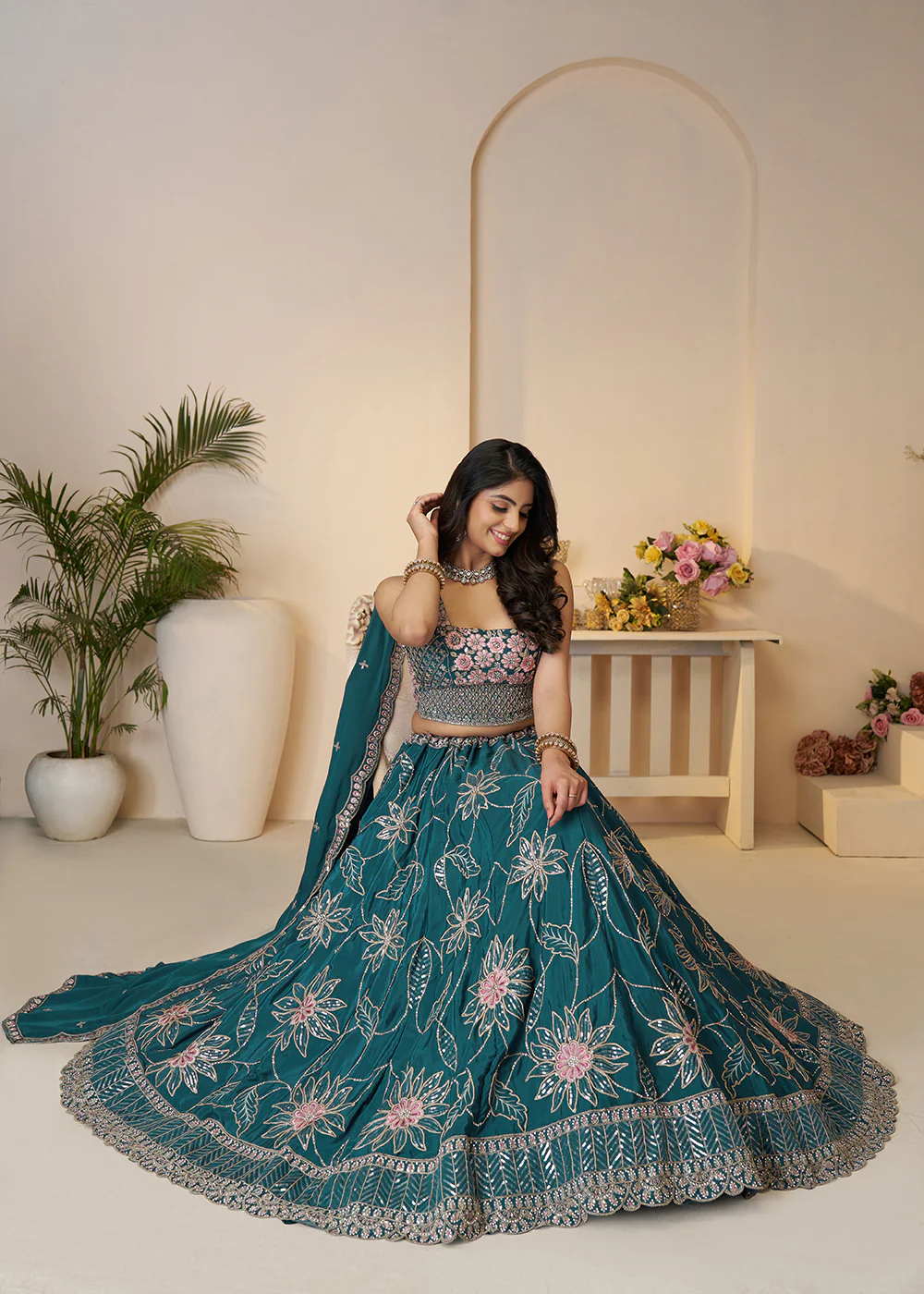 Bridesmaids Style Blue Sequins Embroidered Lehenga Choli - Image 4