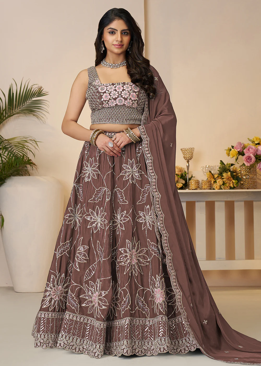 Bridesmaids Style Mauve Sequins Embroidered Lehenga Choli
