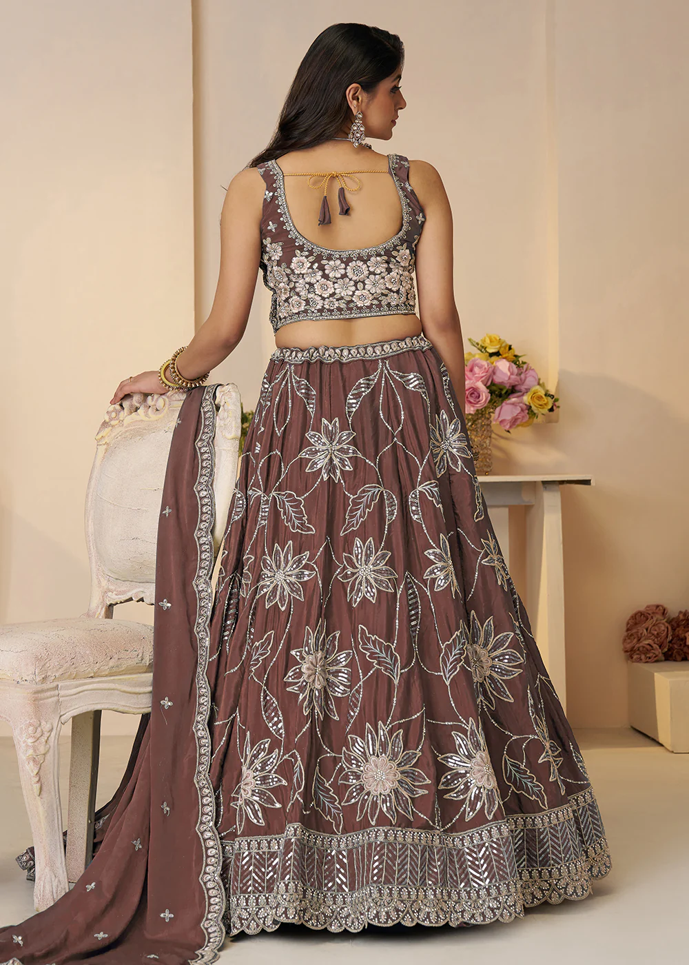 Bridesmaids Style Mauve Sequins Embroidered Lehenga Choli - Image 3