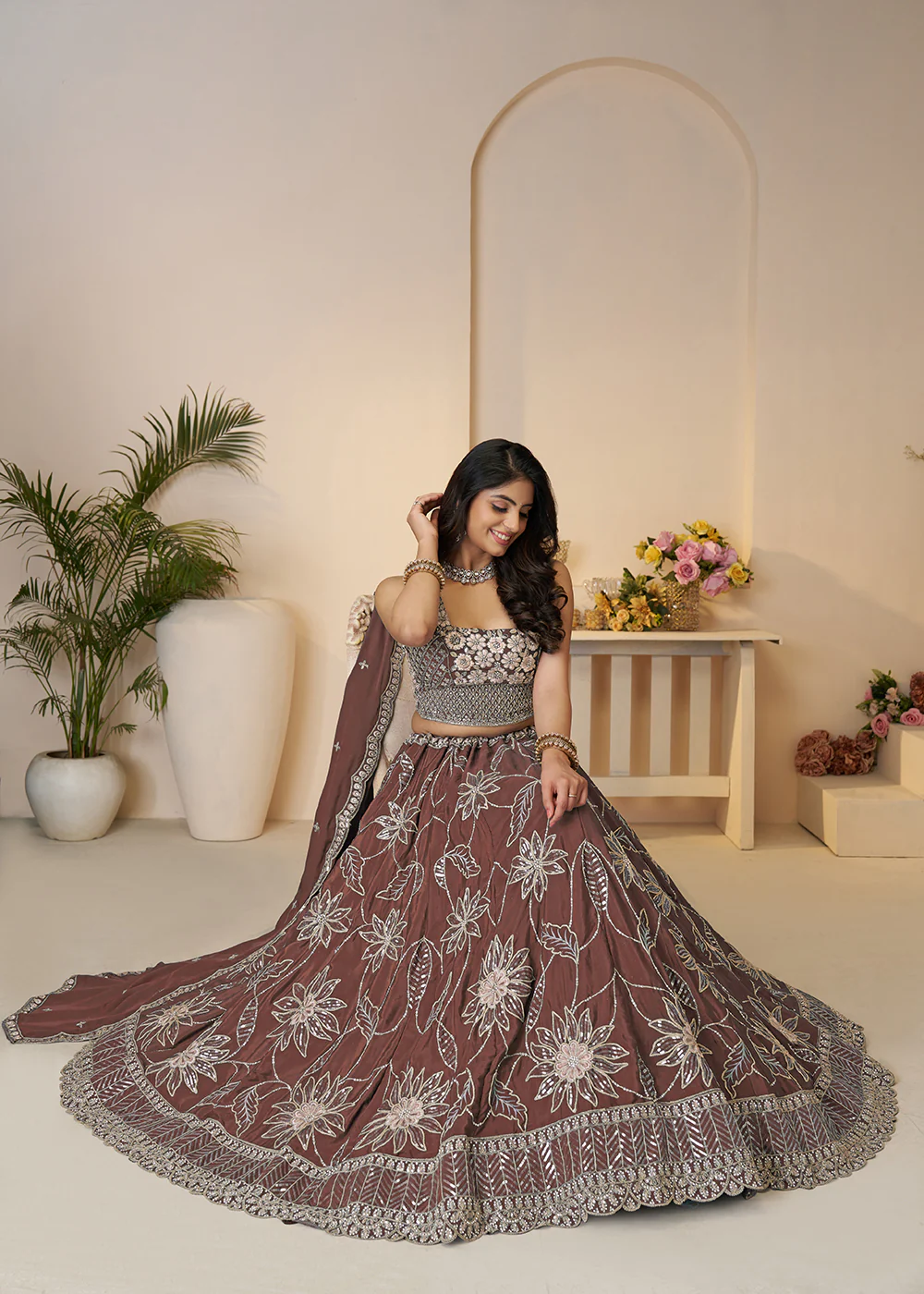 Bridesmaids Style Mauve Sequins Embroidered Lehenga Choli - Image 4