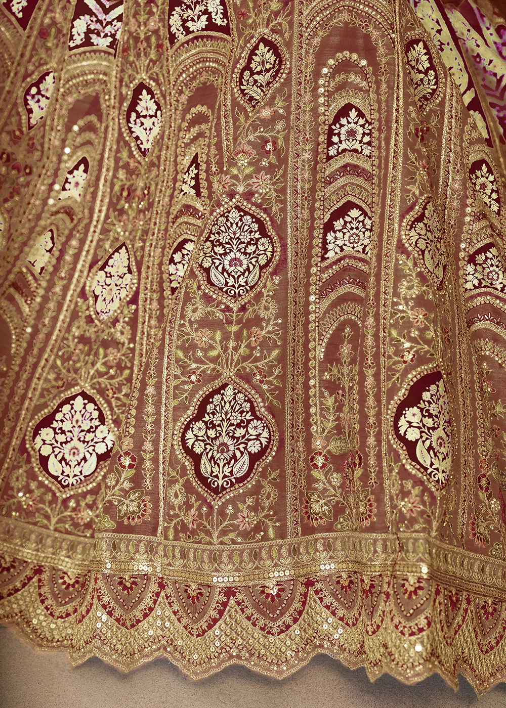 Brown Banarasi Silk Aari Embroidered Bridal Lehenga Choli - Image 6