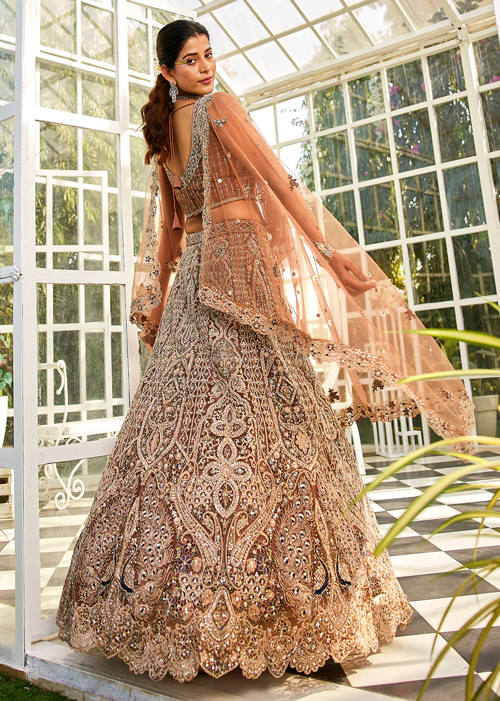 Brown Beads & Zarkan Embroidered Wedding Lehenga Choli - Image 3
