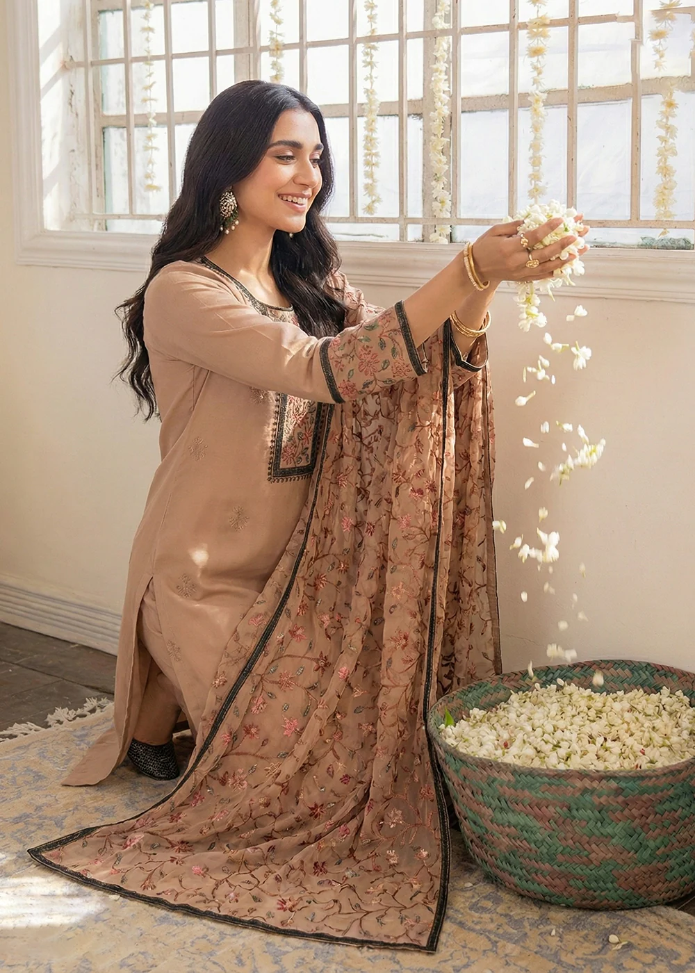 Brown Embroidered Casual & Festive Pant Style Suit - Image 4