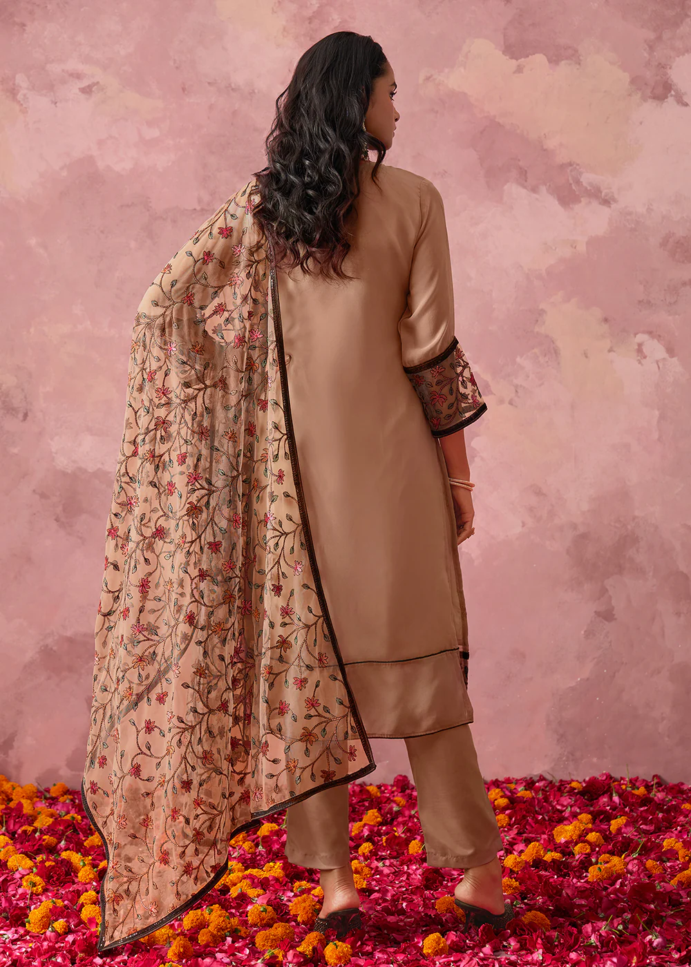 Brown Embroidered Casual & Festive Pant Style Suit - Image 3