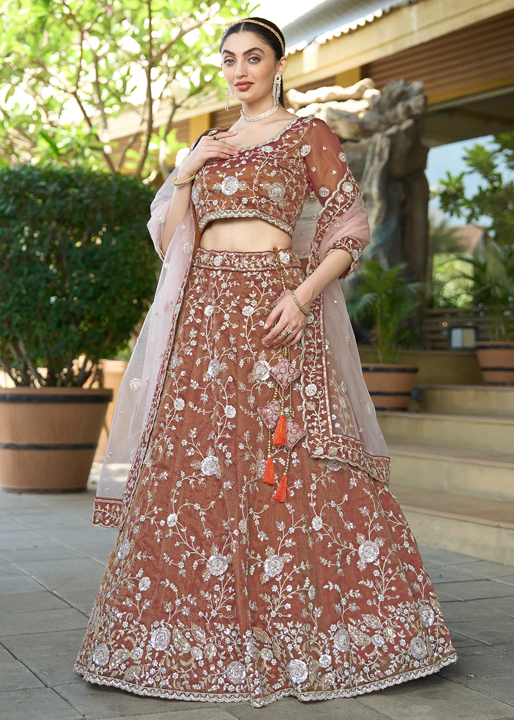 Brown Heavy Embroidered Wedding Designer Lehenga Choli - Image 5