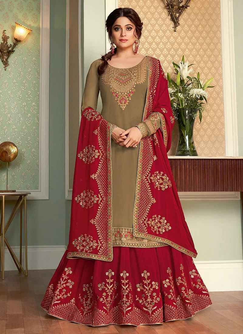Brown Lehenga Suit featuring Shamita Shetty