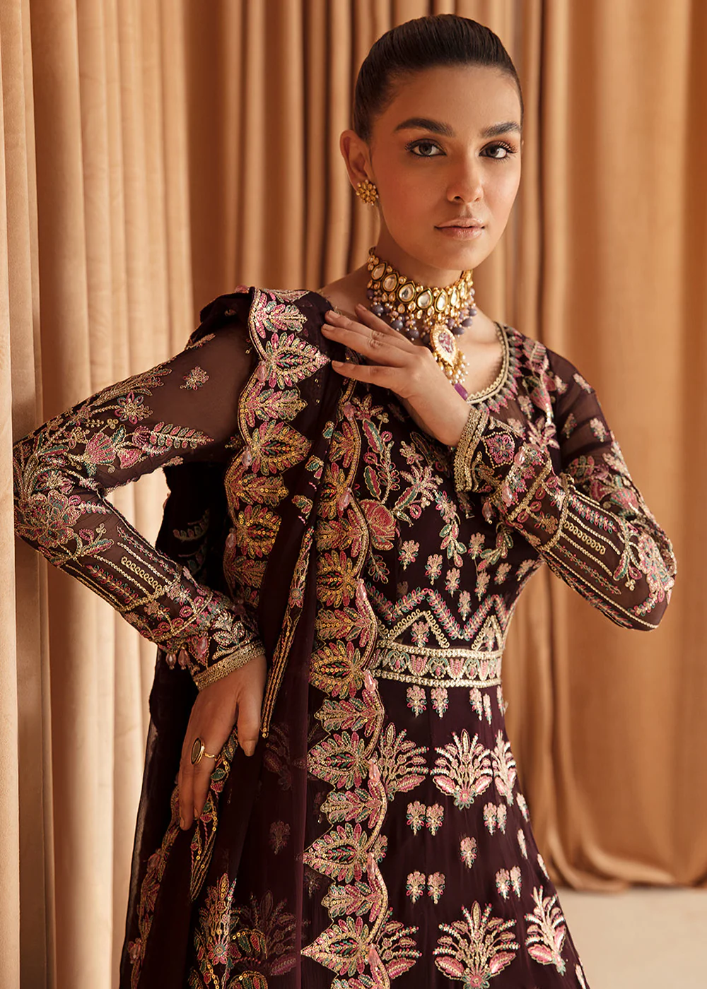 Brown Pakistani Maxi Dress | Ayzel | Fleur De Lis Formals’23 | Camellia - Image 2