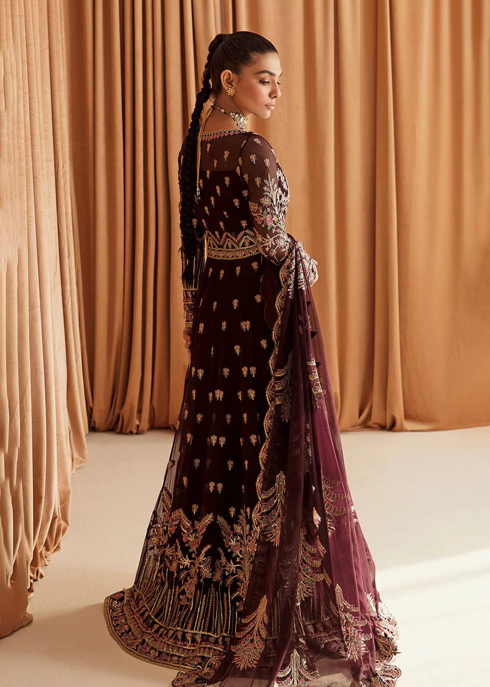 Brown Pakistani Maxi Dress | Ayzel | Fleur De Lis Formals’23 | Camellia - Image 3