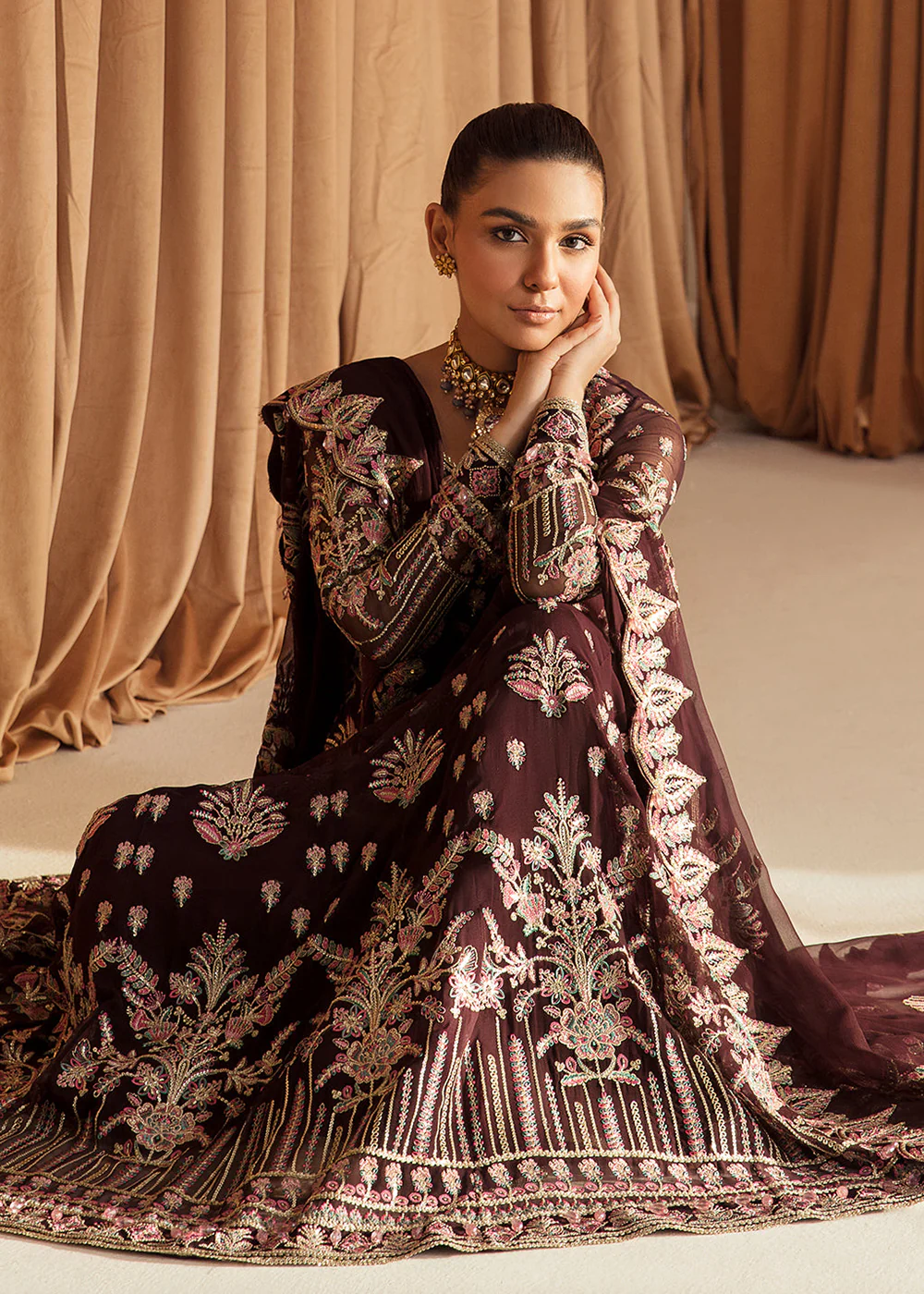 Brown Pakistani Maxi Dress | Ayzel | Fleur De Lis Formals’23 | Camellia - Image 5