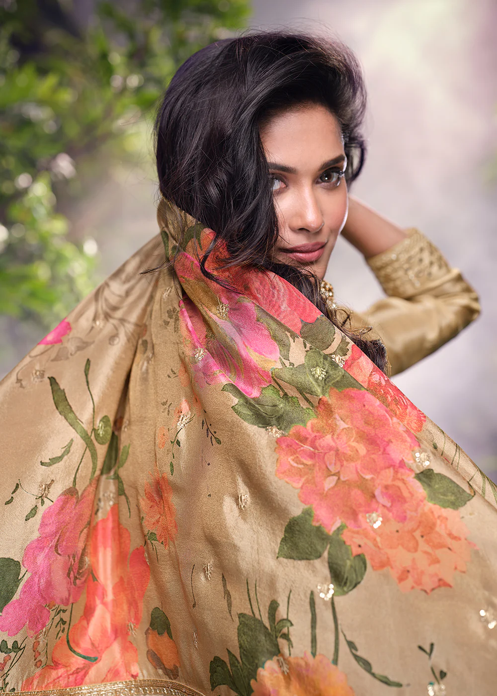 Brown Silk Embroidered Wedding Wear Palazzo Suit - Image 3