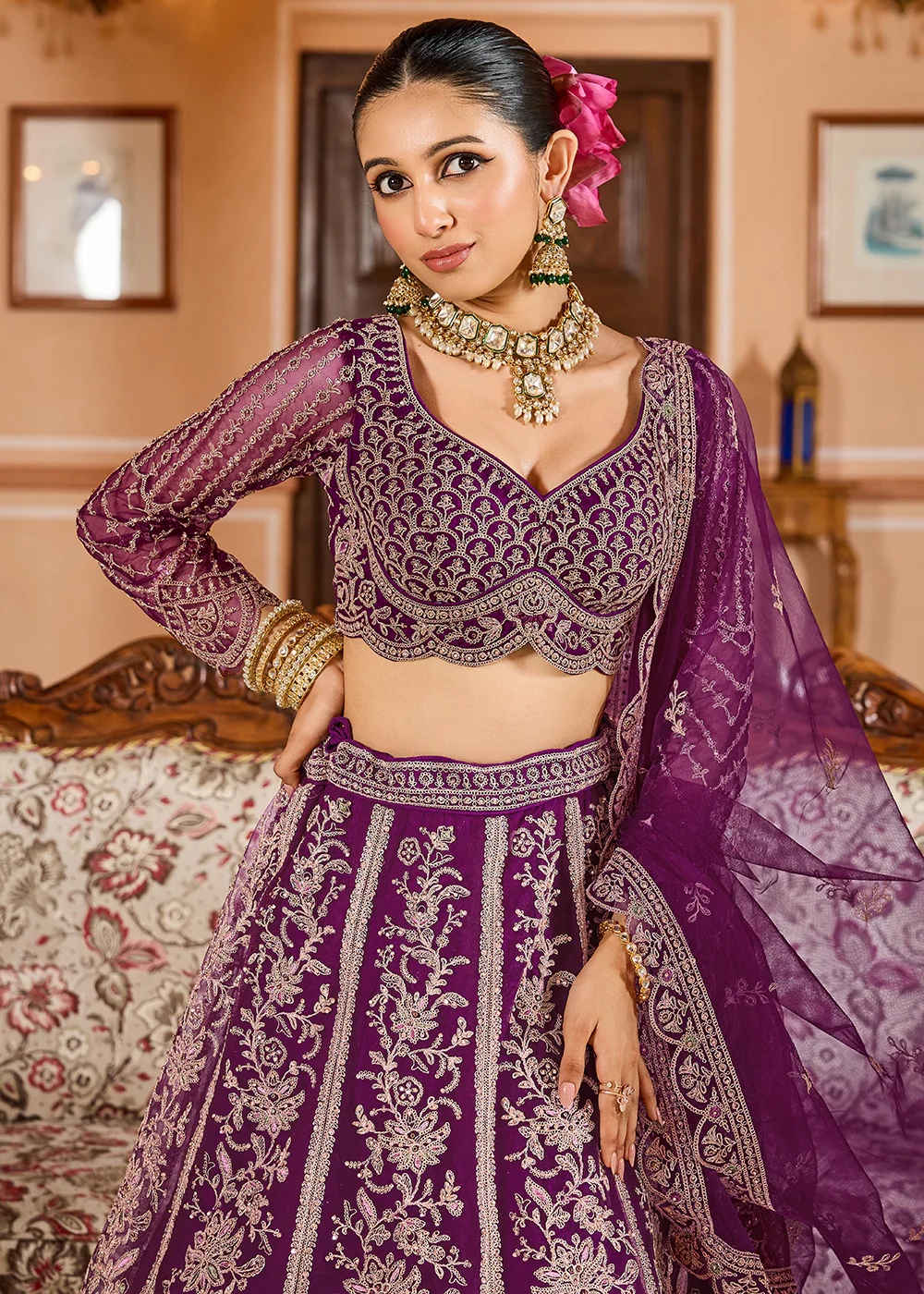 Burgundy Color with Heavy Embroidery Lehenga Choli - Image 2