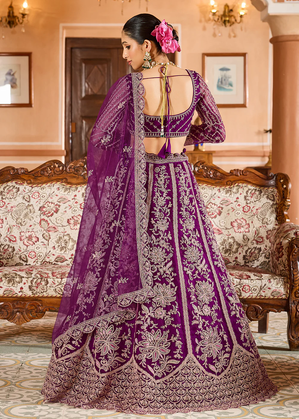 Burgundy Color with Heavy Embroidery Lehenga Choli - Image 3