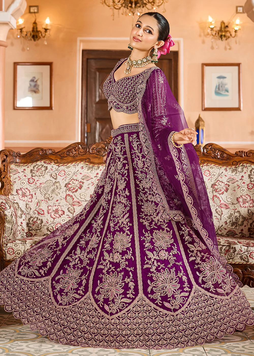 Burgundy Color with Heavy Embroidery Lehenga Choli - Image 4