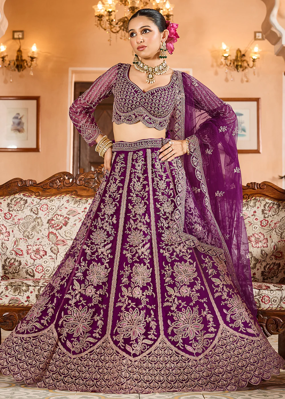 Burgundy Color with Heavy Embroidery Lehenga Choli - Image 5
